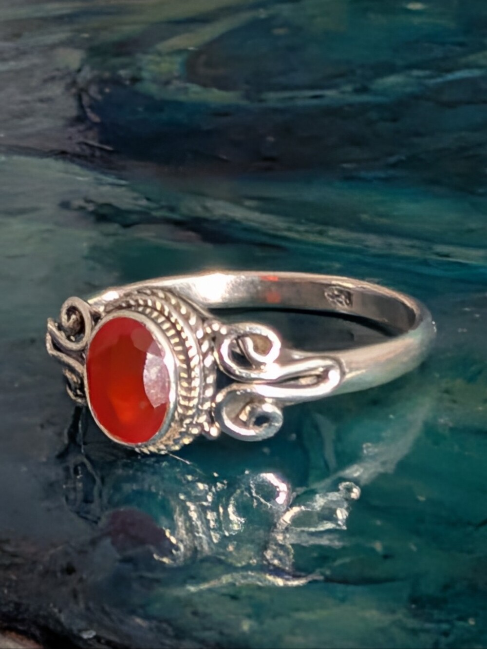 New 925 Solid Sterling Silver Ring Genuine Red Carnelian Ring Size 11 - Picture 2 of 9